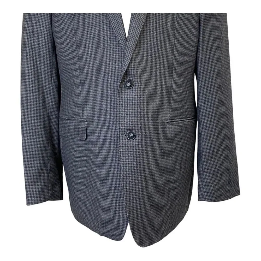 Calvin Klein Suit Jacket Mens 44L Gray Houndstooth Wool Two Button Blazer